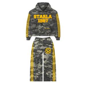 Trendy Streetwear Custom High Quality Cotton fleece Camo print Oversized Sun Faded Acid Washed Oversized Baggy style Tracksuit - Product Image 1