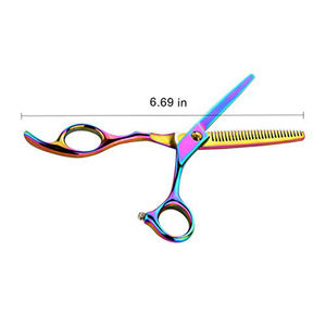 Tijeras para adelgazar el cabello de peluquero de acero inoxidable alemán recubiertas de titanio con reposapiés fijo - Product Image 2