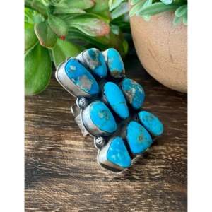 Gilbert Nez Kingman Turquoise <b>Sterling</b> <b>Silver</b> <b>Ring</b> Bezel <b>Set</b> Handmade Size 8.5 - Product Image 3