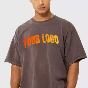 Camiseta personalizada Heavyweight 300gsm para hombre, ropa informal estilo hip hop vintage lavada con ácido, camiseta de talla grande con cuello redondo de gran tamaño - Product Image 5