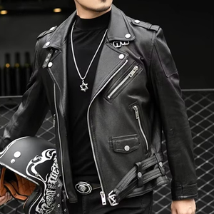 แจ็คเก็ตหนังผู้ชายแบบกำหนดเองวินเทจมีฮู้ดบุผ้าคอตตอนมีซิประบายอากาศได้ดีสีดำสุดเท่ - Product Image 1