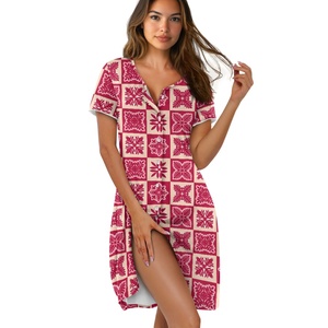 <span class=keywords><strong>Chemise</strong></span> <span class=keywords><strong>de</strong></span> <span class=keywords><strong>nuit</strong></span> hawaïenne à manches courtes et col rond avec boutons pour femmes Robe confortable imprimée à la demande sur mesure - Product Image 3