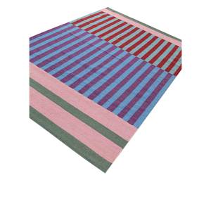 Tapis en laine rayé rose et violet style bohème grande surface Adwl-1282, 10 mm, en viscose, rectangulaire, pour couloir et chambre, tissage plat à carreaux pour la maison - Product Image 2