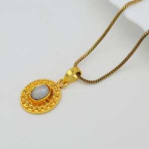 Exclusive Pendant Boho Moonstone Necklace For Women Brass Tribal Charm 18k Gold Plated Beaded Design For Wholesale/OEM/ODM - Product Image 3