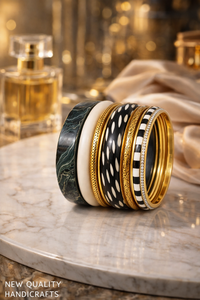 Premium Black <b>Gold</b> <b>Bangle</b> <b>Set</b> – Resin & Alloy Stack Bracelets with Rhinestones for Women, Trendy Fashion Jewelry Wholesale - Product Image 4