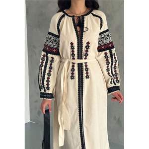 Vestido Maxi Bordado para Bodas, Fiestas, Oficina, Estilo Boho Transpirable con Cierre y Decoraciones Drapeadas, Talla Única, ODM - Product Image 2