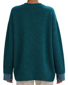 Customized Teal Green <b>Womens</b> Oversized Poncho <b>Sweater</b> Ribbed Crew Neck Batwing Sleeve Soft Knit Winter Pullover Fashion Top - Product Image 2