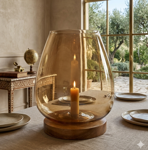 Portavelas de vidrio personalizado al por mayor con base de madera, hecho a mano, decoración colgante para exteriores, uso en el hogar, jardín, festivales y regalos. - Product Image 1