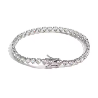 Cadena de Tenis de Lujo, Joyería Personalizada Premium, Plata 925, Chapado en Oro Blanco/Amarillo/Rosa de 14k, Zirconia en Forma de Corazón de 4mm, Cadena de Tenis de Regalo
