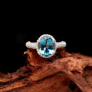 แหวนหมั้นแต่งงานสีเงินสเตอริงของผู้หญิงทันสมัย925วงรีสีฟ้าบุษราคัมเข้มธรรมชาติสำหรับปาร์ตี้วันครบรอบ - Product Image 3