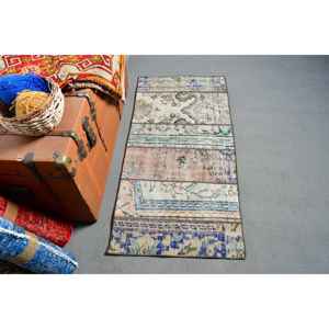 Alfombra Turca Vintage Pequeña de 2x4.1 pies, Alfombra Persa Azul Marrón - Product Image 1