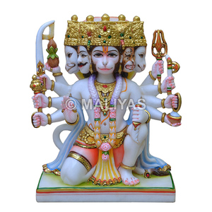 รูปปั้นหินอ่อนลายหนุมาน panchmukhi ทำมือหินอ่อนสีขาวลายหนุมานสำหรับบ้านและวัด - Product Image 1