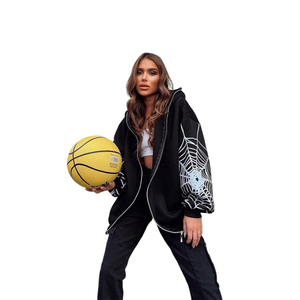 Felpa con Cappuccio Oversize Unisex in Cotone 100% con Zip, Anti-Pilling e Design <span class=keywords><strong>Spider</strong></span> Stampato su Richiesta, per Streetwear Invernale - Product Image 3