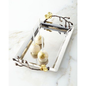 Bandeja DE SERVICIO DE METAL elegante y duradera de diseño lujoso Chapado en plata, perfecta para servir bebidas, aperitivos y Decoración elegante - Product Image 4