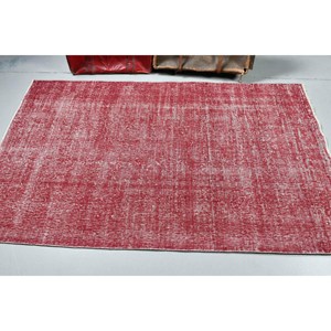 4.1x6.7 ft Vintage Rug, <b>Red</b> Camouflage Turkish <b>Wool</b> Rug - Product Image 2
