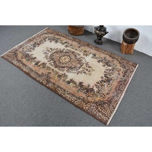 Alfombra de lana Vintage marrón y Beige de 3,9x6,5 pies, diseño clásico de retazos hecho a mano turco, pasillo Rectangular de látex para cabecera de 4m - Product Image 4