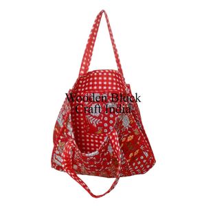 Bolsa de Mano de Algodón Estampada Personalizada, Bolsos de Hombro de Diseñador Indio Populares para Mujer, Bolsos de Mano de Algodón Acolchado con Estampado Floral para Mujer - Product Image 4