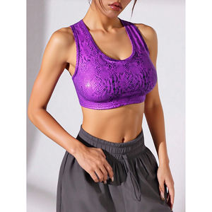 Purple Snake Print Women's Sports Crop <b>Top</b> Breathable Lightweight Seamless Tank <b>Top</b> for <b>Yoga</b> Fitness Plus Size by LJ H024 - Product Image 5