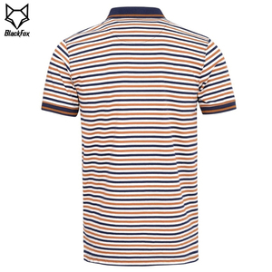 เสื้อโปโลผู้ชายแขนสั้นลายทาง ผ้าถัก สวมใส่สบาย สีขาว เทา ชมพู ดำ ดีไซน์ปกเสื้อ - Product Image 4