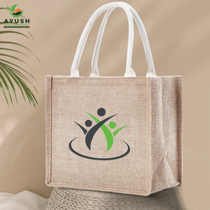 Foldable cotton white shopping bags with Jute incorporated material customizable logo & size eco friendly <b>shop</b> bags - Product Image 3