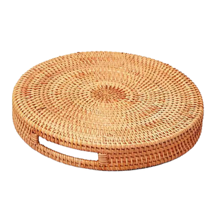 Meilleure vente Plateau de service en rotin tissé avec poignée de pétoncle Décoration de table Fleur OEM Plats Assiettes Prix du Vietnam - Product Image 3