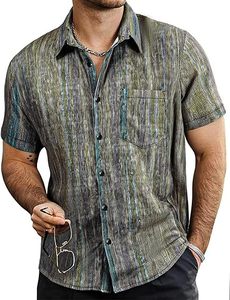 Men's New Fashion <b>Summer</b> Striped Button Knit polo <b>Shirts</b> Short Sleeves Vintage Tops <b>Shirts</b> Men - Product Image 2
