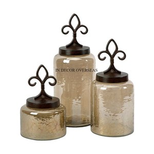 Boîte en verre transparent à texture martelée avec conception de fleurs en métal plaqué or et couvercle supérieur en marbre Accessoires de cuisine Fournitures - Product Image 4