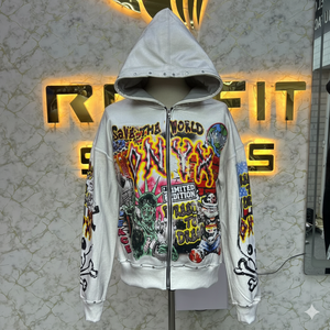 เสื้อฮู้ดมีซิปสำหรับผู้ชายสีขาวมีฮู้ดขนาดพลัสไซส์ - Product Image 5