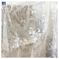 YX1276 5 Yards DE LACE Tissu de dentelle à sequins brodé en croix rayé, broderie florale, dentelle de mariée blanche