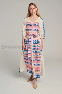 Lady Elegant Jupe large Longueur midi Ceinture élastique Jupe fluide à plusieurs niveaux silhouette Robe en coton design ethnique - Product Image 5