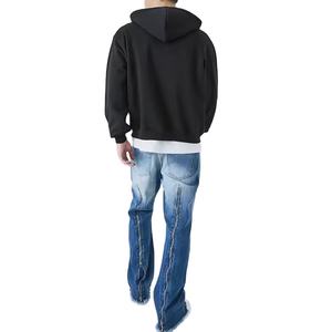 เสื้อฮู้ดดี้ผู้ชายทรงบ็อกซี่แบบครอป ซิปคู่ ทรงโอเวอร์ไซส์ ไหล่ตก ผ้าฝ้าย 100% สไตล์ลำลอง เรียบง่าย - Product Image 2