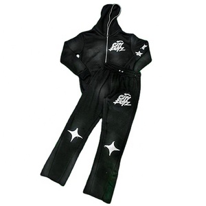 Ensemble de survêtement personnalisé Trainingspak, taille plus, vintage, imprimé délavé à l'acide, fermeture éclair, sweat-shirt, 100% coton, respirant, léger, sans couture - Product Image 1