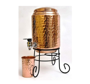 Copper Water Pot Dispenser <b>Enamel</b> Peacock Printed Design Metal Stand Copper Glass And Water Pot - Product Image 6