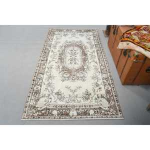 3.5x6.6 ft Vintage Turkish Rug, Accent Rug, <b>Brown</b> <b>Wool</b> Rug - Product Image 1