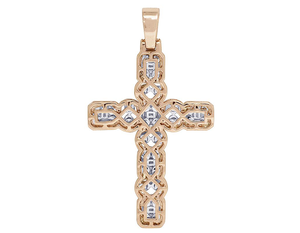 Fully Iced Out VVS Moissanite Round & Baguette Diamond <b>Cross</b> <b>Pendant</b> In 925 Sterling Silver - Product Image 3