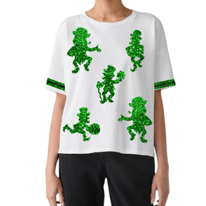 Oversized 2025 New Custom St. Patrick's Day Sequins Motifs Embroidery Party Carnival Design Casual Tees <b>for</b> <b>women</b> Wholesale - Product Image 1