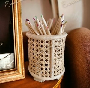 Creative <b>Desktop</b> Rattan <b>Pen</b> <b>Holder</b> Bamboo <b>Holder</b> Bamboo Pencil Organizer With Drawer Desk Organizer for Office School Study Room - Product Image 3