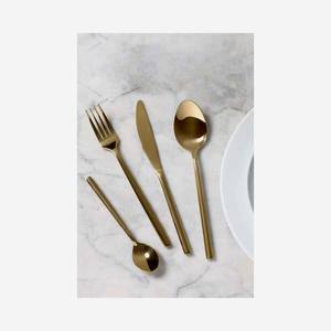Antique Rough Stem Design Handle Gold Color Brass Polished <b>Cutlery</b> Set of Five Piece Place Setting for Party - Product Image 2