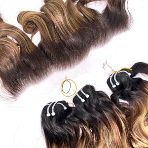 Cheveux vierges de haute qualité, mèches ombrées, couleur rebondissante, avec frontal et mèches pour faire des perruques - Product Image 4