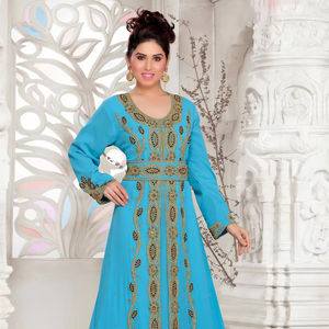 Turquesa bordada Georgette Kaftans ODM Supply Hijab transpirable y a prueba de Sol para la moda Islámica - Product Image 1