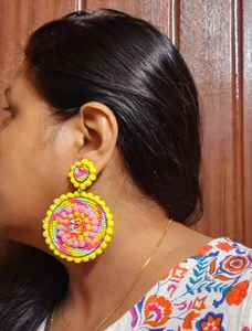 Boho <b>bead</b> earrings with <b>turquoise</b> design andy cascading fringe, unique jewelry gift - Product Image 2