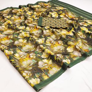 Exclusivo diseñador Look Saree con elegante blusa estampada Sari elegante étnico última moda Indian Boutique Party Wear - Product Image 5