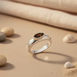 Anillo de Granate con Corte Ovalado para Mujer, Chapado en Rodio, Piedra Natural, Regalo - Product Image 3