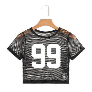 Camiseta de manga corta para mujer, camisetas cortas recortadas con estampado informal de cuello redondo, transpirable, estampado de verano, Top corto de Yoga para gimnasio - Product Image 6