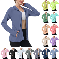 Haut de yoga respirant personnalisé en Spandex/Nylon pour femmes grandes tailles, veste de fitness premium douce, coupe ajustée, fermeture éclair avant, manches longues, séchage rapide
