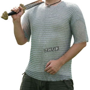Camisa de cadena medieval Acabado en plata Renaissance Haubergeon Warrior Armor Chainmail Shirt Costume - Product Image 3
