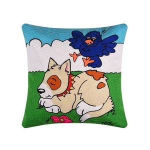 2022 lujo Crewel bordado pájaro perro funda de almohada personalizada Color brillante hecho a mano Boho Animal funda de cojín venta al por mayor decoración del hogar - Product Image 2