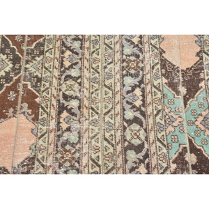 Alfombra Turca Vintage, Redonda de 4.2x4.2 pies, Alfombra de Lana a Cuadros Marrón y Azul - Product Image 5
