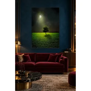 Impression sur toile de Fida Lone Tree sur prairie verte sous la pleine lune - Product Image 1