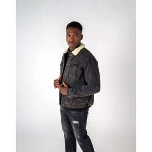 Giacca Invernale Casual da Uomo Imperio Shop in Denim Nero con Colletto in Pelle di Pecora, Taglia S, Capospalla Premium - Product Image 5